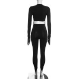 Women’s Fall Tassel Long Sleeve Crop Top Tight Fitting Slim Fit Pants Set