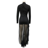 Women Sexy Solid Turtleneck Long Sleeve Ruched Dress