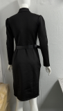 Women V-Neck Long Sleeve Belted Bodycon Dress