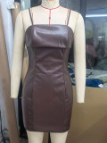 Women’s Sexy Strap PU Leather Short Dress Party Dress