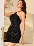 Women’s Sexy Low Back Tassel Sequin Short Dress Party Cocktail Dress