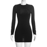 Women’s Fall Winter Solid Color Casual Round Neck Long Sleeve Tight Fitting Bodycon Dress