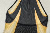 Women’s Slim Fit Halter Neck Color Block Print Sleeveless Casual Sheer Top