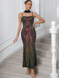 Women’s Sexy Low Back Sequin Long Dress Party Evening Dress