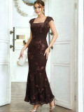 Women’s Sexy Embroidered Mermaid Long Dress Party Evening Dress