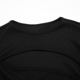 Women’s Fall Solid Color Sexy Cutout Long Sleeve Slim Fit Pants Set