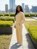 Women’s Half Zip Turndown Collar Pullover Top Wide Leg Pants Sports Two Piece Set