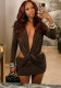 Women’s Fall Winter Solid Color Deep V Cowl Neck Open Waist Long Sleeve Bodycon Mini Dress