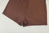Women’s Summer Solid Color Halter Neck Tight Fitting Slim Fit Casual Two Piece Shorts Set