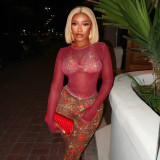 Women’s Leopard Print Sexy Vest Long Sleeve Top Pants Three Piece Set
