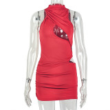 Women’s Solid Color Cutout Sexy Slim Fit Bodycon Chic Round Neck Dress