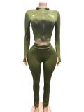 Women’s Streetwear Letter Print Zip Up Long Sleeve Top Yoga Slim Fit Pants Set