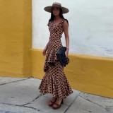 Women’s Summer Chic Strap Slim Fit Polka Dot Ruffle Skirt Set