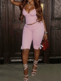 Women’s Casual Halter Neck V Neck Slim Fit Bow Tie Vest Pants Outdoor Wear Two Piece Set