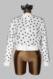 Women’s Y2K Polka Dot Stand Collar Long Sleeve Crop Zip Up Slim Fit Top