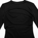 Women’s Fall Solid Color Sexy Cutout Long Sleeve Slim Fit Pants Set
