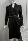 Women V-Neck Long Sleeve Belted Bodycon Dress