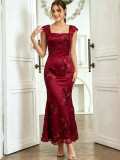 Women’s Sexy Embroidered Mermaid Long Dress Party Evening Dress