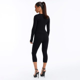 Women’s Fall Solid Color Sexy Cutout Long Sleeve Slim Fit Pants Set