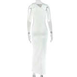Women’s Solid Color Slash Shoulder Bodycon Slim Fit Long Formal Party Dress