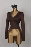 Women’s Sexy Deep V Neck Long Sleeve High Stretch Slim Fit Open Waist Basic Top