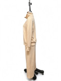 Women’s Half Zip Turndown Collar Pullover Top Wide Leg Pants Sports Two Piece Set
