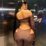 Women’s Sexy Off Shoulder Solid Color Cutout Bodycon Long Pants Two Piece Streetwear Set