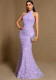 Women’s Halter Neck Lace Up Back Slim Fit Mermaid Long Dress Formal Party Evening Dress