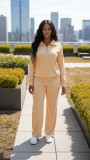 Women’s Half Zip Turndown Collar Pullover Top Wide Leg Pants Sports Two Piece Set