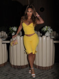 Women’s Casual Halter Neck V Neck Slim Fit Bow Tie Vest Pants Outdoor Wear Two Piece Set