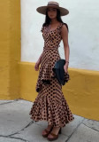 Women’s Summer Chic Strap Slim Fit Polka Dot Ruffle Skirt Set