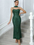 Women’s Sexy Low Back Sequin Long Dress Party Evening Dress