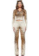 Women’s Casual Sexy Slim Fit Leopard Print Zip Up Hooded Top Slim Fit Pants Set