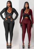 Women’s Fall Tassel Long Sleeve Crop Top Tight Fitting Slim Fit Pants Set