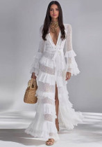 Women’s Spring Chic Solid Color Elegant White Tiered Evening Dress Women’s Spring Chic Solid Color Elegant White Tiered Evening Dress