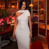 Women’s Solid Color Slash Shoulder Bodycon Slim Fit Long Formal Party Dress