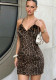 Women’s Sexy Strap Plush Leopard Print Mini Dress Party Cocktail Dress