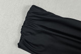 Women’s Off Shoulder Solid Color Patchwork Mesh Pleated Slim Fit Bodycon Long Dress