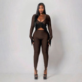 Women’s Fall Tassel Long Sleeve Crop Top Tight Fitting Slim Fit Pants Set