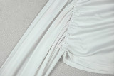 Women’s Solid Color Slim Fit Pleated Slash Shoulder One Shoulder Two Piece Skirt Set