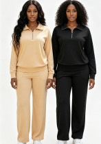 Women’s Half Zip Turndown Collar Pullover Top Wide Leg Pants Sports Two Piece Set Women’s Half Zip Turndown Collar Pullover Top Wide Leg Pants Sports Two Piece Set