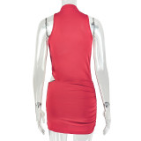 Women’s Solid Color Cutout Sexy Slim Fit Bodycon Chic Round Neck Dress