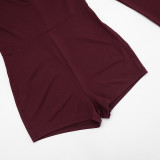 Women’s Fall Color Block Deep V Neck Long Sleeve Slim Fit Jumpsuit
