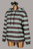 Women’s American Streetwear Color Block Striped Hooded Oversized Drawstring Pullover Hoodie