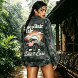 Women’s American Print Denim Distressed Washed Oversized Jacket
