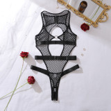 Women’s Sexy Halter Neck Cutout Strappy Fishnet Open Crotch Bodysuit