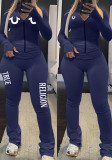Women’s Streetwear Letter Print Zip Up Long Sleeve Top Yoga Slim Fit Pants Set