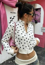 Women’s Y2K Polka Dot Stand Collar Long Sleeve Crop Zip Up Slim Fit Top Women’s Y2K Polka Dot Stand Collar Long Sleeve Crop Zip Up Slim Fit Top