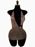 Women Sexy Fishnet See-Through Backless Halter Neck Dress