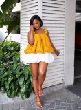 Women Bud Ruched Spaghetti Strap Top & Puffy Shorts Two Piece Set